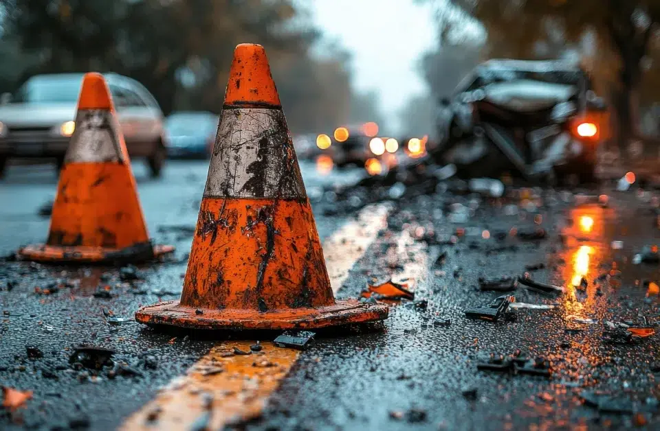 Traffic cones at a road traffic accident