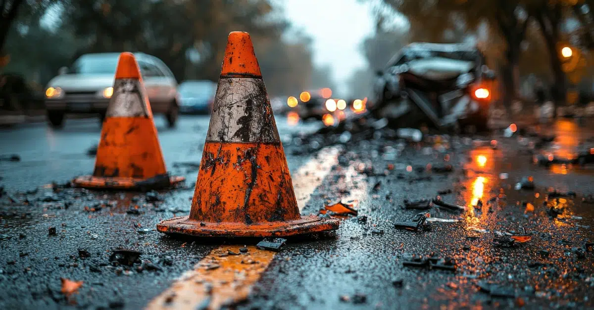 Traffic cones at a road traffic accident