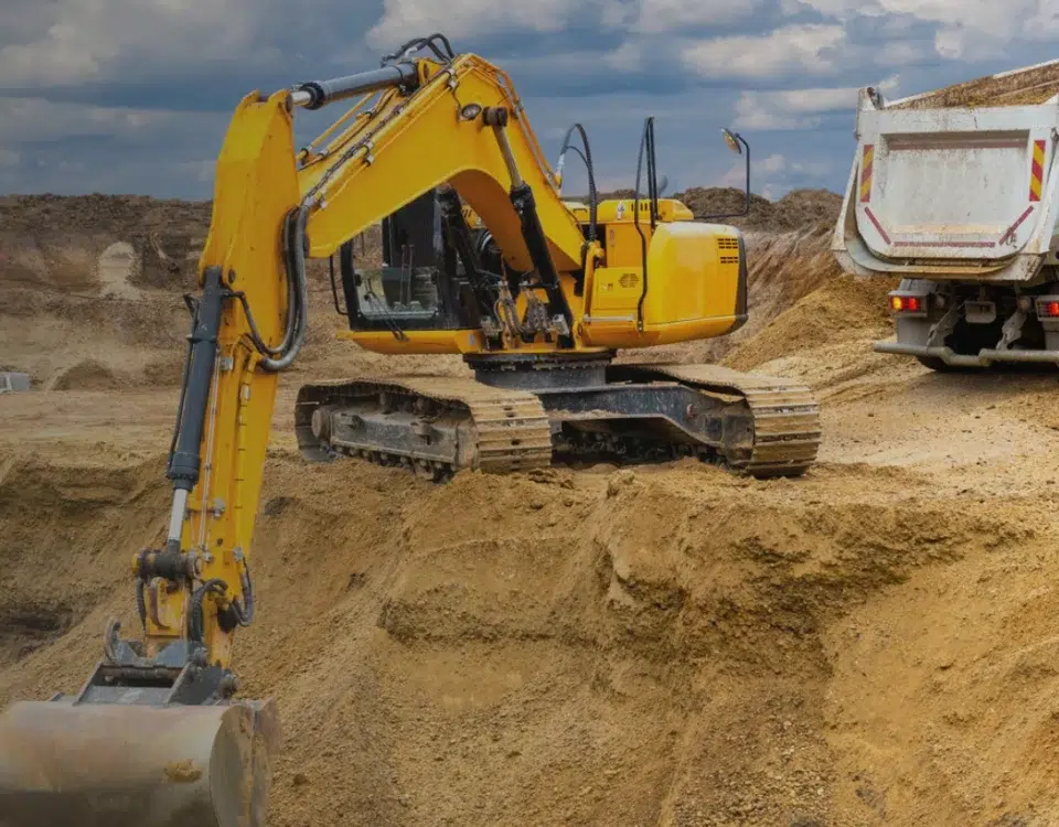 Digger and lorry at a construction site