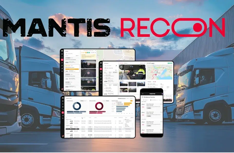 MANTIS RECON advert with lorries and fleet management data