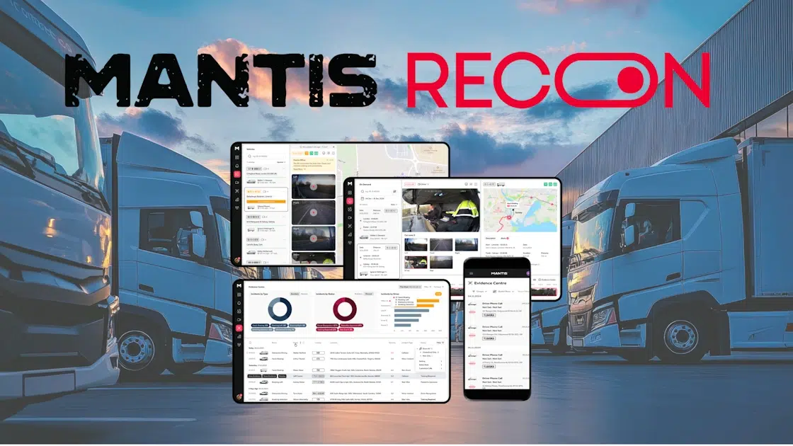 MANTIS RECON advert with lorries and fleet management data